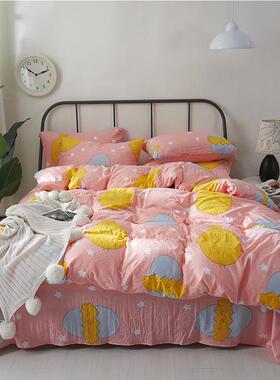 床上用品180X220cm裸睡水洗棉四件套床单被套1.5/1.8m床上用品