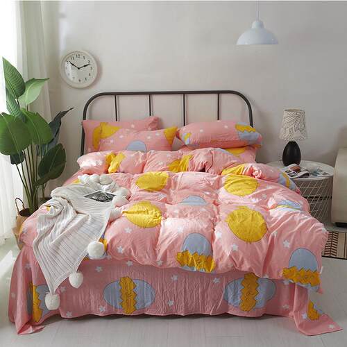 床上用品180X220cm裸睡水洗棉四件套床单被套1.5/1.8m床上用品