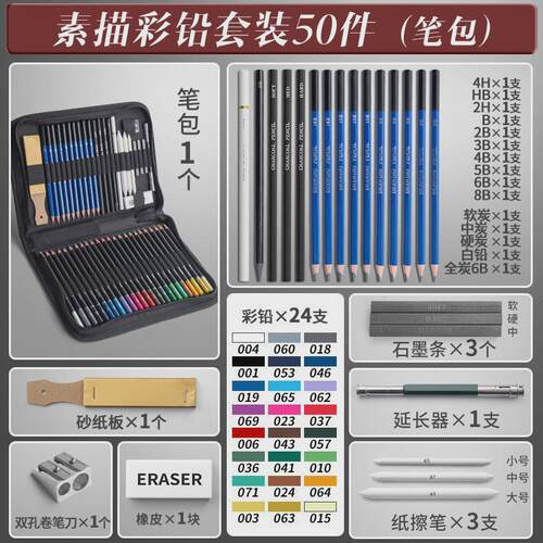 工厂直销37件套素描套装绘画套装彩铅初学绘画美术用品铅笔批