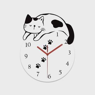 饰时钟静音时钟 可爱卡通创意宠物猫咪钟表立体脚印挂钟客厅家用装