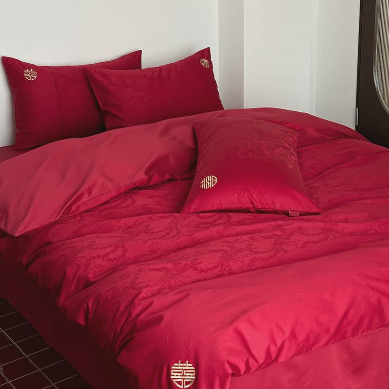 婚庆风丨新中式s100长绒棉龙凤提花四六件套结婚红色囍字全棉四季