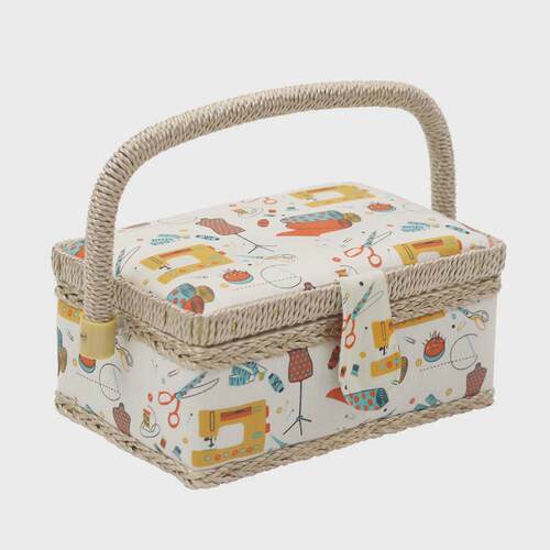 针线盒缝纫大容量工具制品收纳篮手缝钩针剪刀手提篮布艺收纳盒