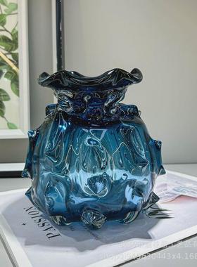 轻奢简约艺术琉璃花瓶餐桌蓝色插花蓝色玄关创意克莱因器装饰摆件