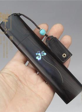 香盒黑檀木便携式存香盒短款椭圆香管木质文玩香桶工艺品短款香盒