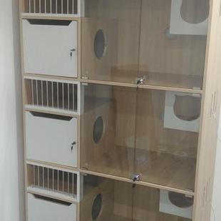 hp猫柜三层繁殖笼子猫咪宠物店展示柜别墅实木繁育家用室内现做猫