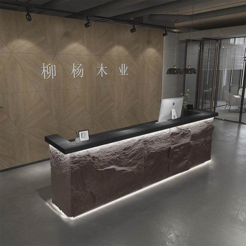 个性吧台仿古石皮前台民宿接待台转角大气复古收银台艺术柜台原木