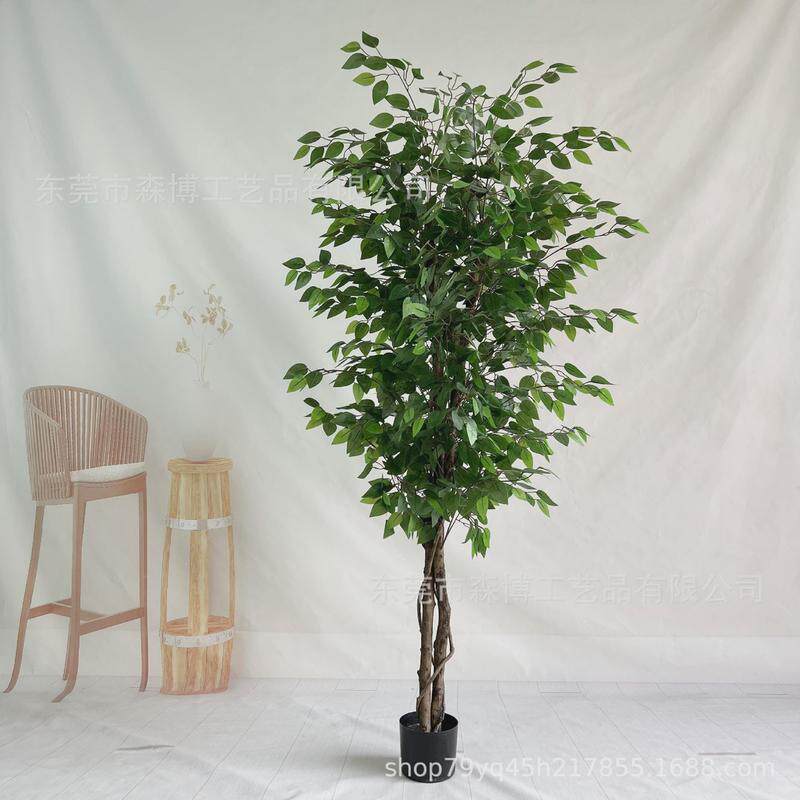 仿真真杆白边小叶榕树摆件假树仿真树装饰大型植物商场落地室内