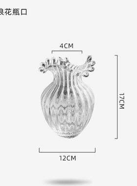 欧式轻奢创意浪花口网红款玻璃客厅插花水养北欧简约花瓶摆件透明