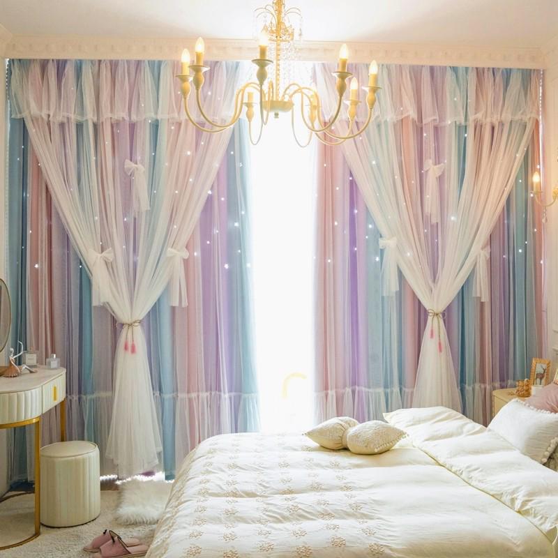 40n公主风窗帘女孩卧室飘窗儿童房间感绍兴柯桥女生遮光2024