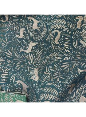 【金丝鹿】新款织金浮雕小鹿枝叶提花面料复古箱包盒饰品绿色布料