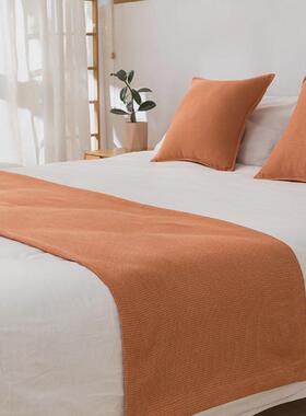 床旗床尾巾酒店民宿床尾盖巾简约现代橙色床尾布条定制