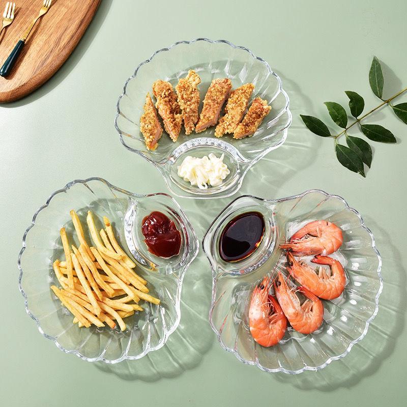玻璃水饺饺子盘带蘸料碟欧式创意家居沙拉碗水果盘分餐盘
