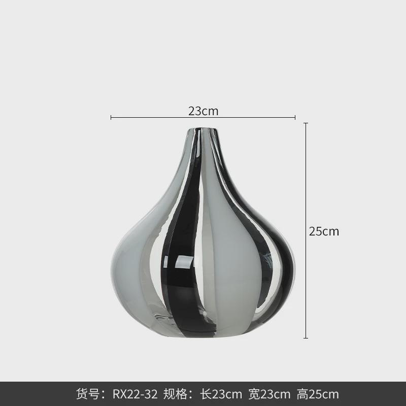 博西家居黑白家居高档大肚小口玻璃花器水墨软装饰品客厅花瓶