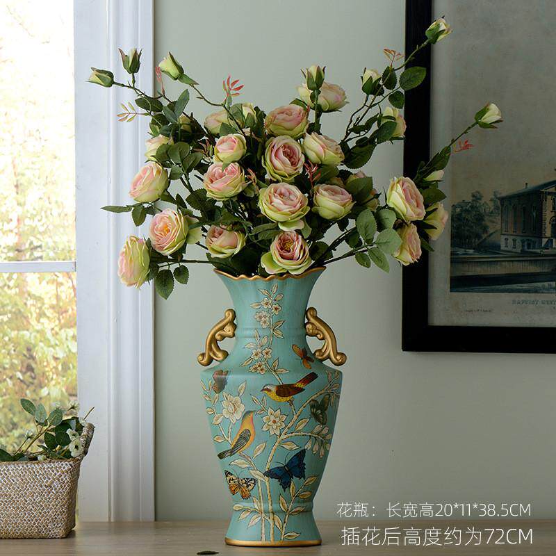 美式插花复古摆件客厅陶瓷花瓶家居装饰花花假花工艺品摆设