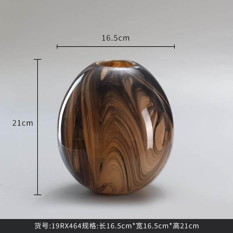 博西家居流沙创意新中式石纹玻璃花瓶摆件设计师样板房客厅插花瓶
