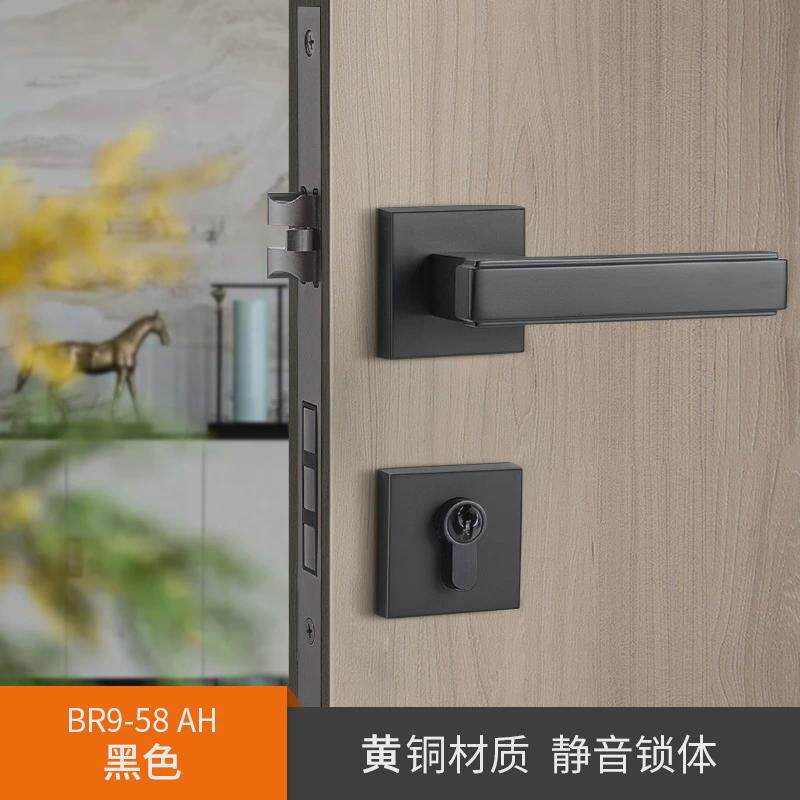 现货卧室房门锁新中式古铜色门锁黄铜室内静音门把手磁吸批发