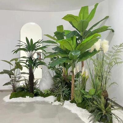 仿真绿植盆栽室内外装饰造景吊钟蒲葵南天竹仿真植物批发组合摆件