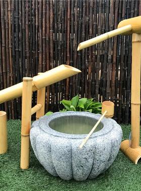 日式流水石钵滴水水景石盆景观石茶馆茶楼石槽寿司店老水缸水盆