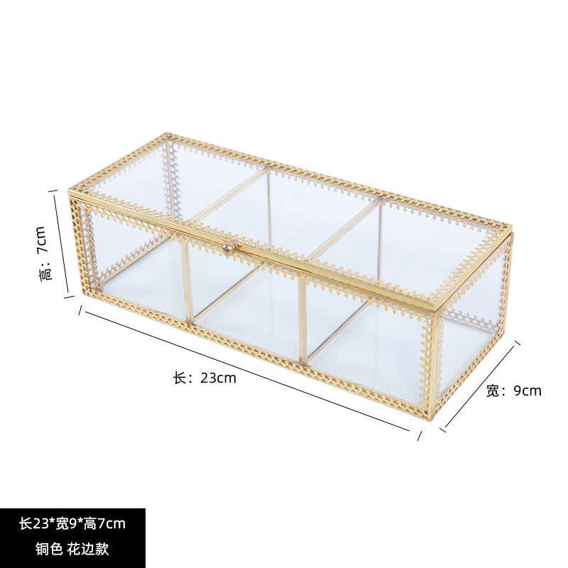 化妆棉粉扑美甲小防尘带盖玻璃网红少女心桌面收纳盒物分格整理盒