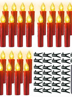 led电子蜡烛灯红色外壳带夹子定时圣诞树杆7键遥控装饰蜡