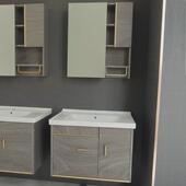 实木浴室柜组合洗脸卫生间洗手吊柜台盆挂墙式 洗漱台现代简约