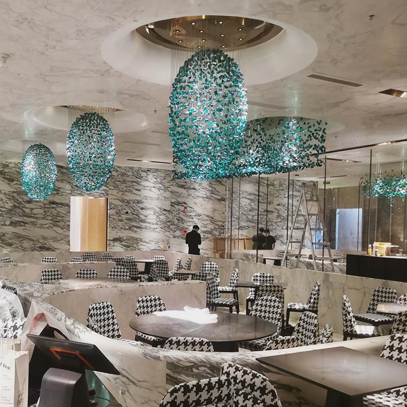 琉璃装饰吊灯饭店酒店餐厅宴会厅水晶石头创意灯具造型组合吊灯