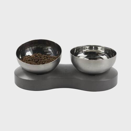 定制新品20°斜口猫碗不锈钢可拆洗猫双碗宠物猫咪食盆批发工厂