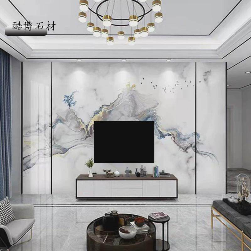 岩现代材简约客厅电视背景墙板石大理石瓷砖影视墙造型现货