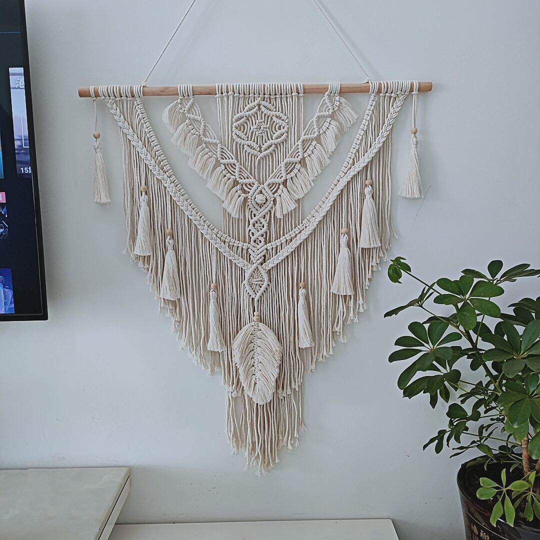 ins编织大型挂毯电视床头沙发背景装饰手工玄关遮挡墙面装饰壁挂,家居饰品,壁饰,淘宝优惠券,粉丝福利购,淘宝优惠卷