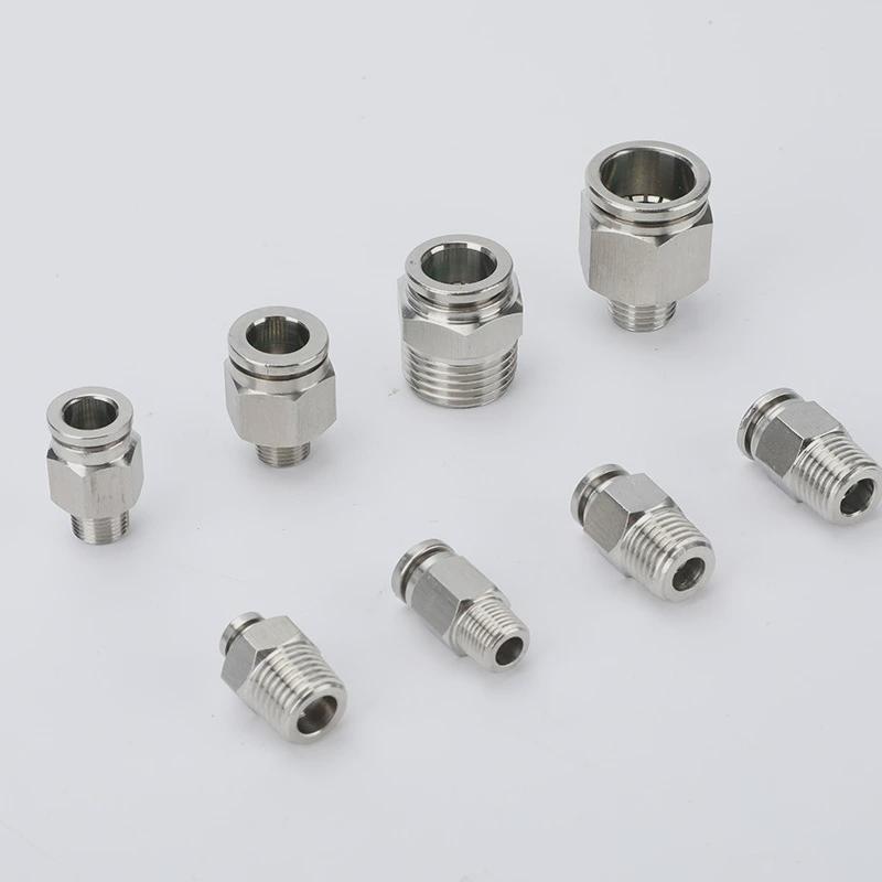 不锈钢pc气管快速接头接头快插螺纹直通气动快速接头快插螺纹