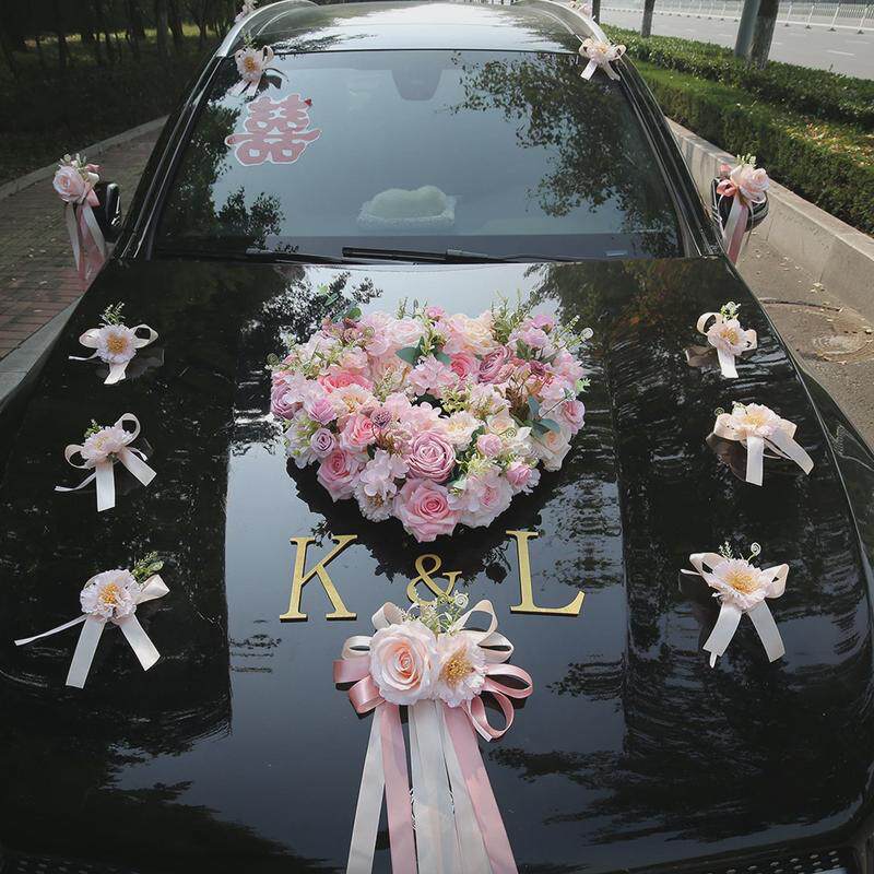 森系车花粉色婚车装饰花主婚车花头婚礼车队花车头花拉花心形婚