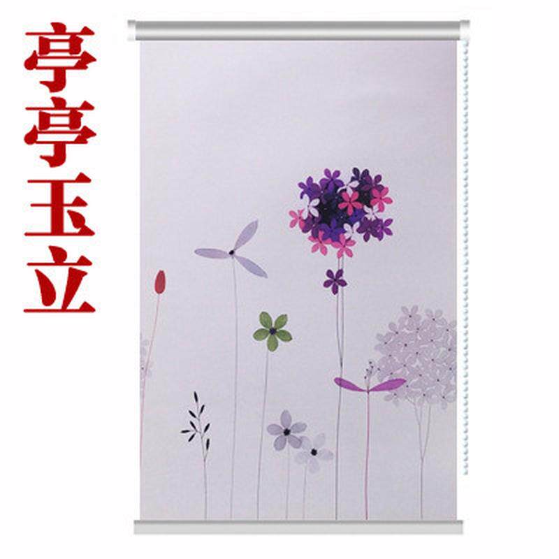 bc10新款免打孔粘贴安装山水画全遮光遮阳卷拉式升降办公窗帘加厚