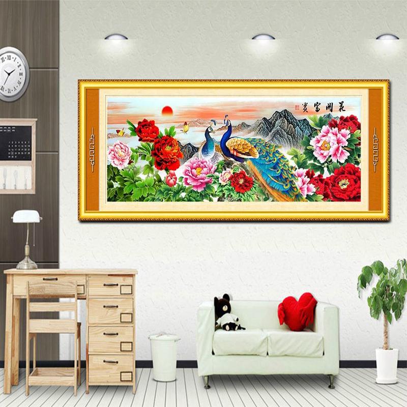热销十字绣飞5d精准花开富贵孔雀青牡丹孔雀图十字绣客厅大幅丝线