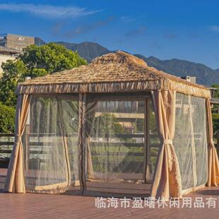 户外凉亭遮阳茅草棚庭院农家乐别墅庭院家用稻草房铝合金遮雨棚景