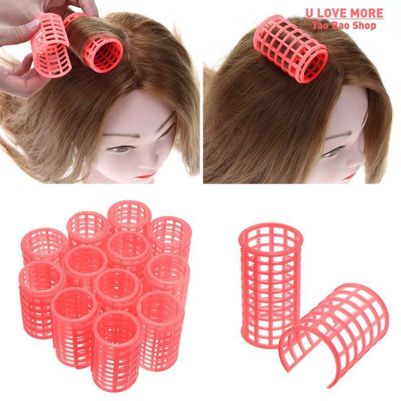12 Pcs/set Pink Hair Curler Roller Large Grip Clips Curlers