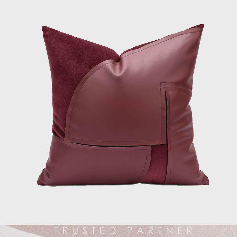 现代轻奢抱枕套红色结婚简约样板间主卧靠枕床上个性腰靠皮革编织