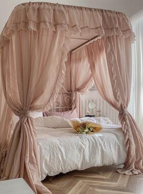 71tx麻风公主风u型导轨蚊帐2023新款家用1.8m床亚轻奢卧室民宿床