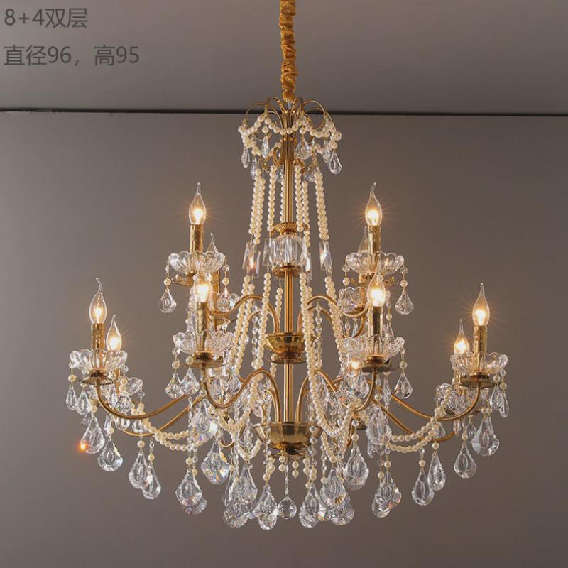欧式客厅吊灯简约大气复古水晶珍珠吊灯别墅餐厅吊灯法式蜡烛灯