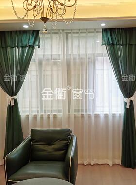 a5l窗帘复古墨绿色轻柔窗纱美式中式客餐厅卧室皱压艺术纱帘