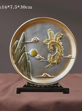 中式龙凤呈祥摆件飞龙在天工艺品挂盘坐盘子家居博古架办公室装饰
