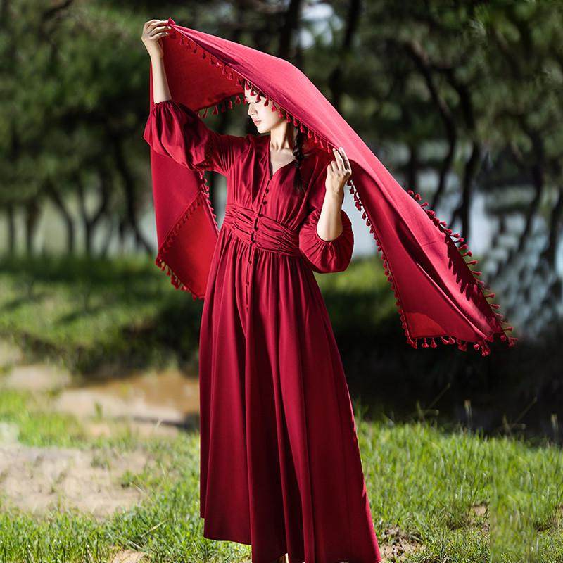 【相见欢】蕾丝花边设计感女2024年秋季收腰碎褶红色裙,女装/女士精品,连衣裙,淘宝优惠券,粉丝福利购,淘宝优惠卷