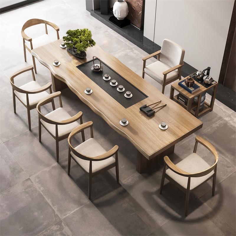 热销大板实木茶桌家用客厅功夫新中式泡茶台茶盘一体喝茶桌椅组合