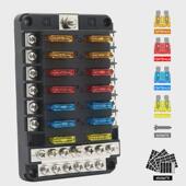 车船电路汇流排盒12路保险丝座带12p保险丝一体式 带透明盖32v100a