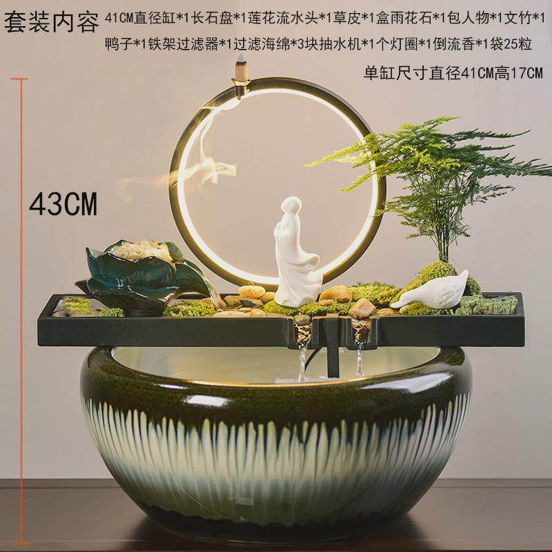 流水摆件循环器鱼缸瓦缸石槽上半部配件庭院中式客厅阳台造景户外