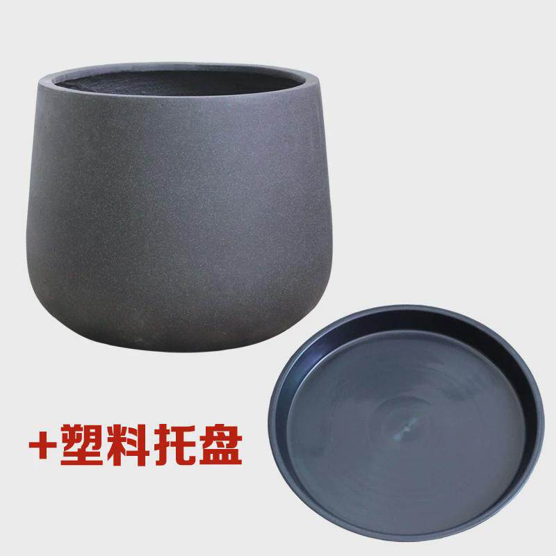 北欧特大号落地花盆庭院酒店花园大型水泥花盆小树圆形黑色植物种
