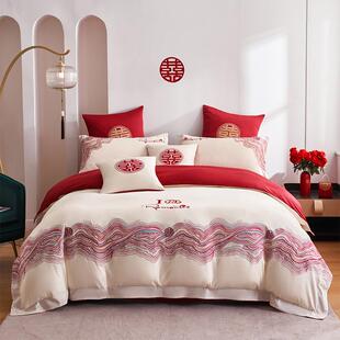 高档婚庆家居100支四件套精致刺绣婚床高级幸福约定长绒棉多