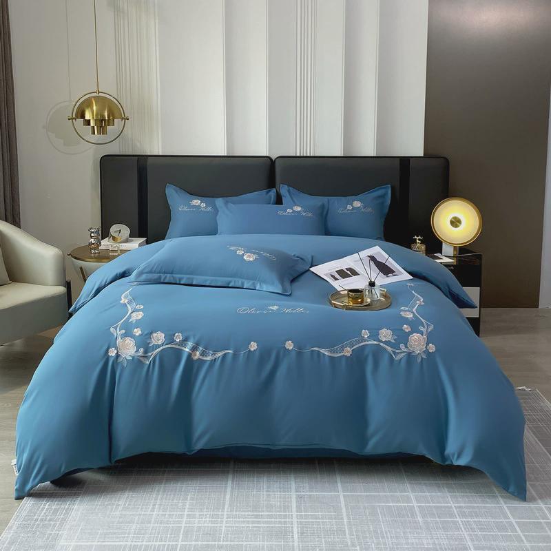 绣花韵味纯色古典长绒棉四件套床单被套床品四季通用厂家绣花款