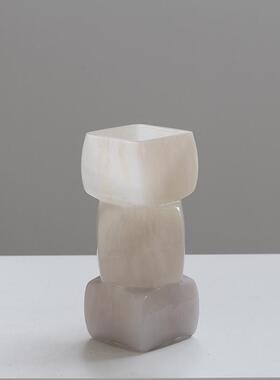 渐变彩色几何方块花瓶中古风餐桌软装酒店电视柜台面装饰玻璃摆件