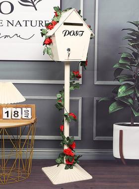 欧式复古铁艺信箱报箱摄影道具庭院装饰落地摆件工业风指示牌邮箱