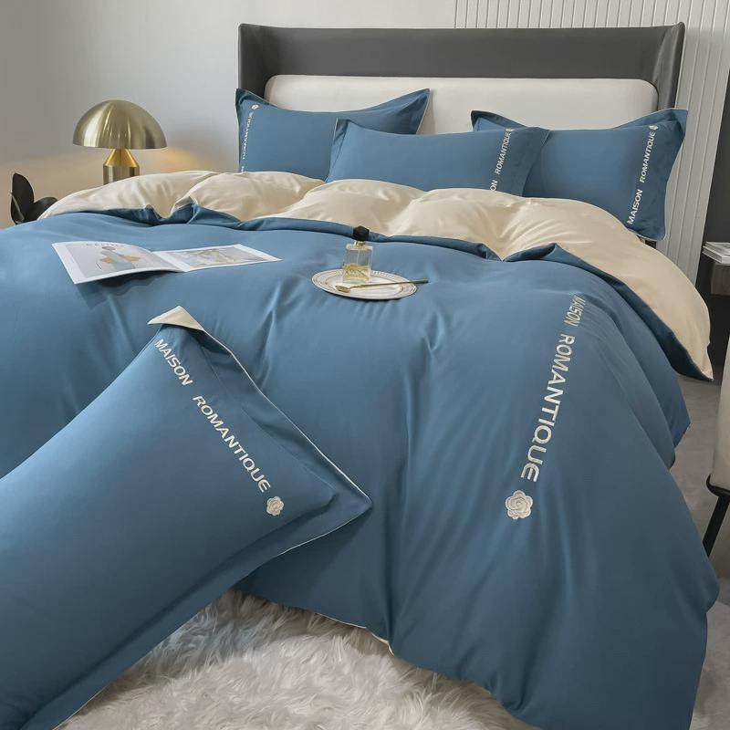 北欧轻奢水洗棉四件套简约风刺绣磨毛宿舍三件套床单被套床笠批发